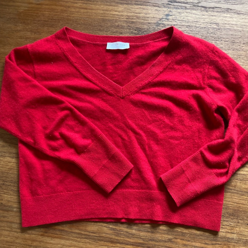 Gorgeous Everlane Red Cashmere V Neck Cropped Sweater XS